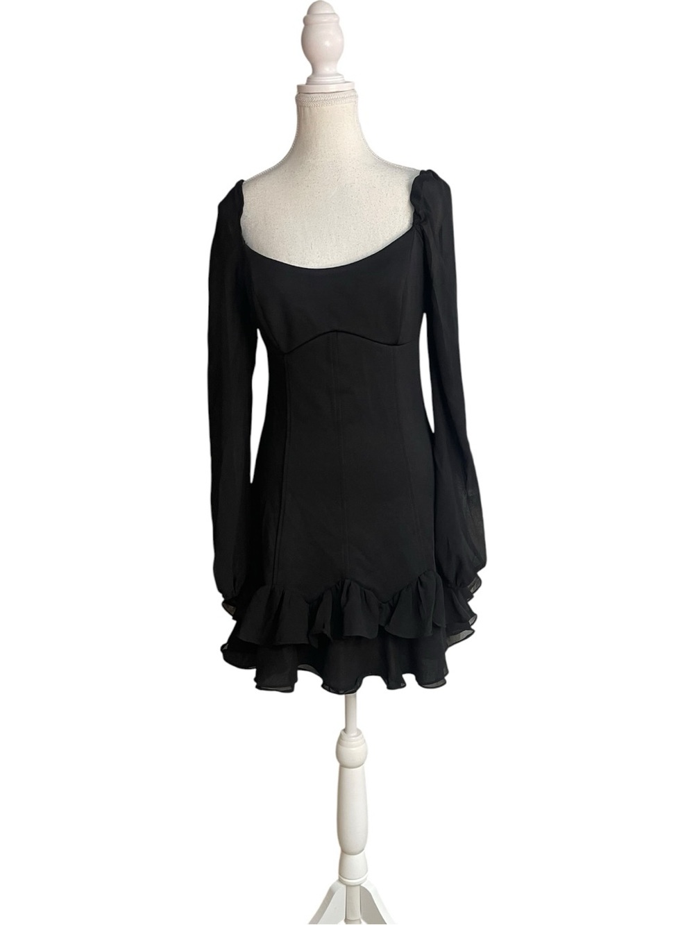 Lulus Gorgeous Expertise Ruffle Hem Long Sleeve Mini Dress Black